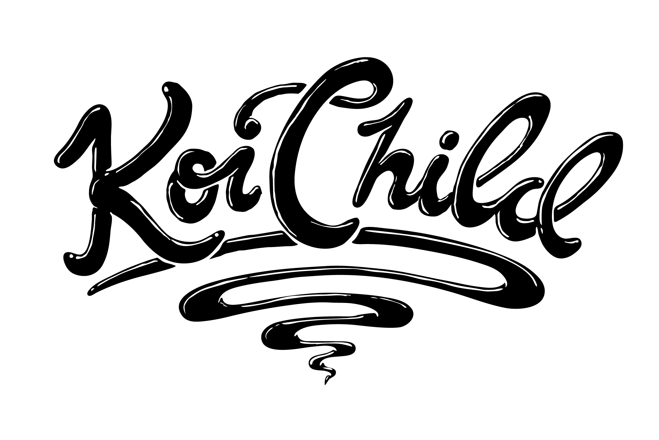 Hand-illustrated, bubbly Koi Child logo